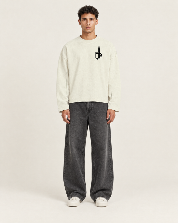 Drift Longsleeve Vintage Wit op model, voorkant